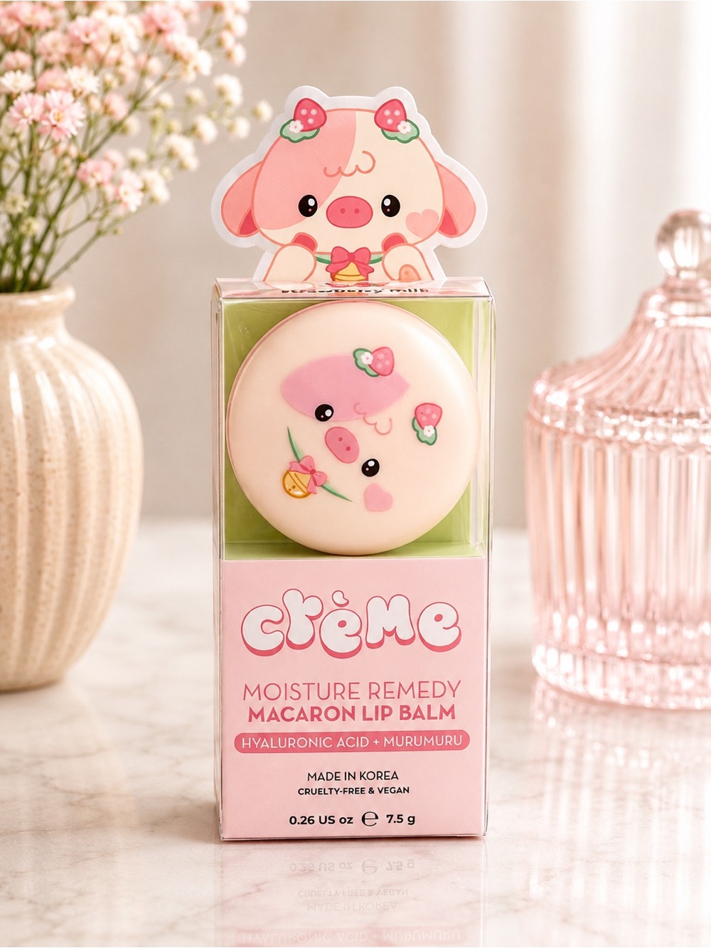 The Crème Shop Strawberry Cow Macaron Lip Balm